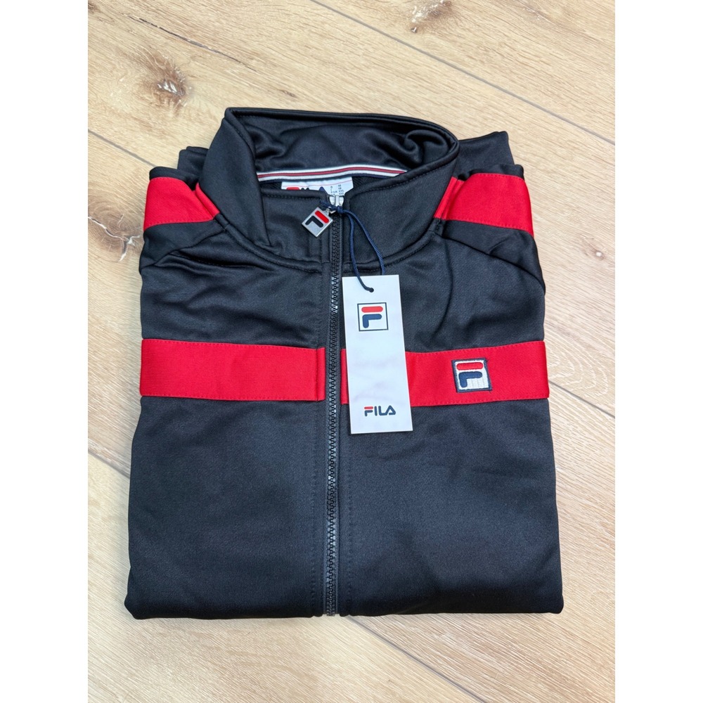 Fila Renzo Track Jacket Mens XXL Black Red Full Zip Sportswear LM181L29 NWT